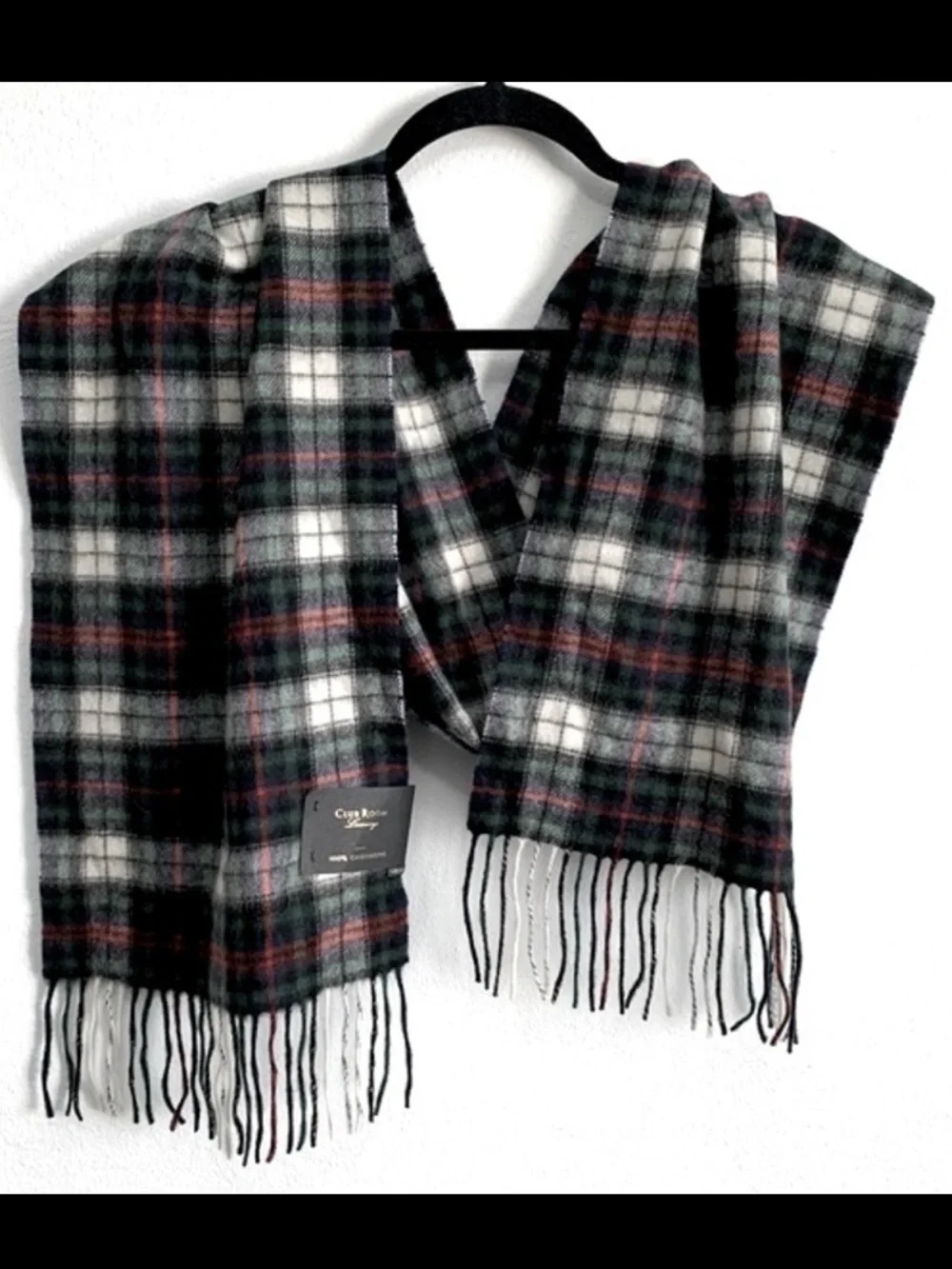 Club Room Luxury 100% Cashmere Plaid Fringe Scarf